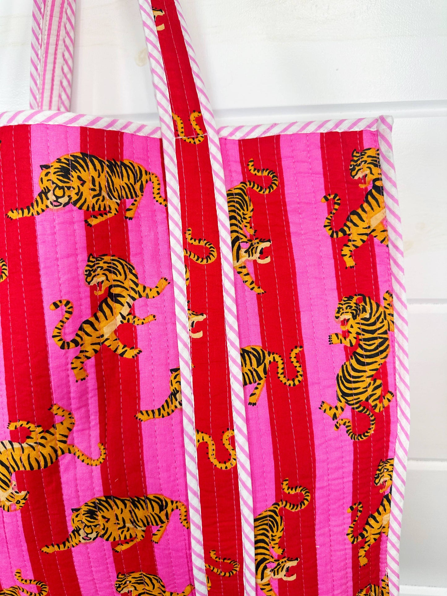 Quilted Tote Bag- Red/Pink Tiger