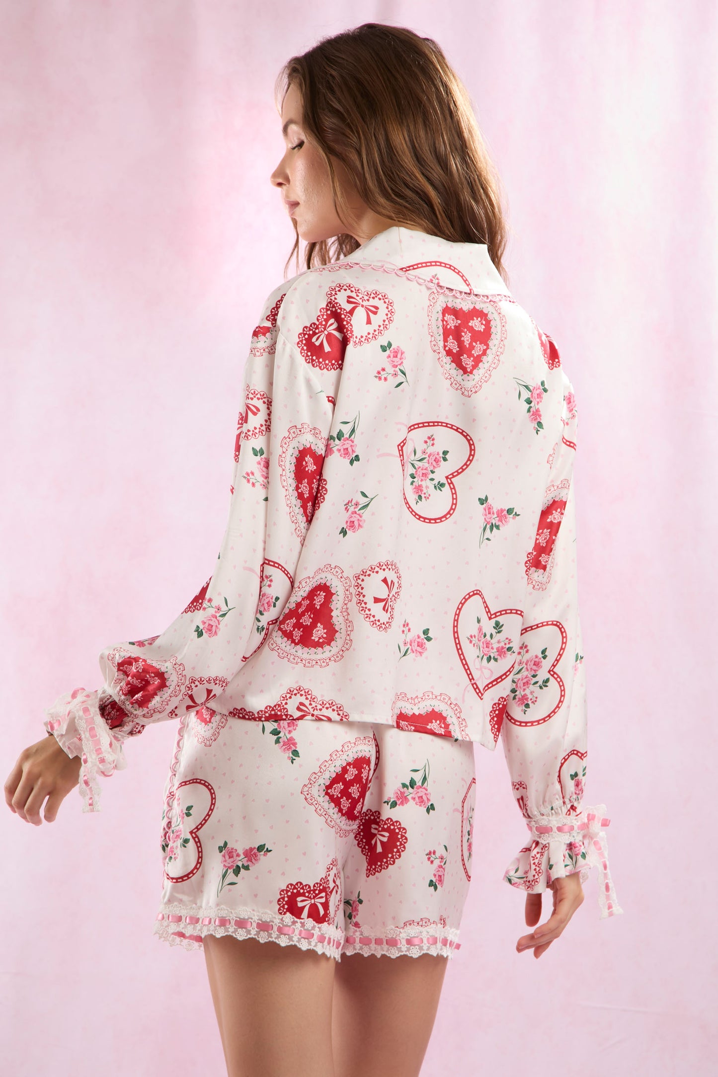 Valentines Heart Lace Satin Pajamas