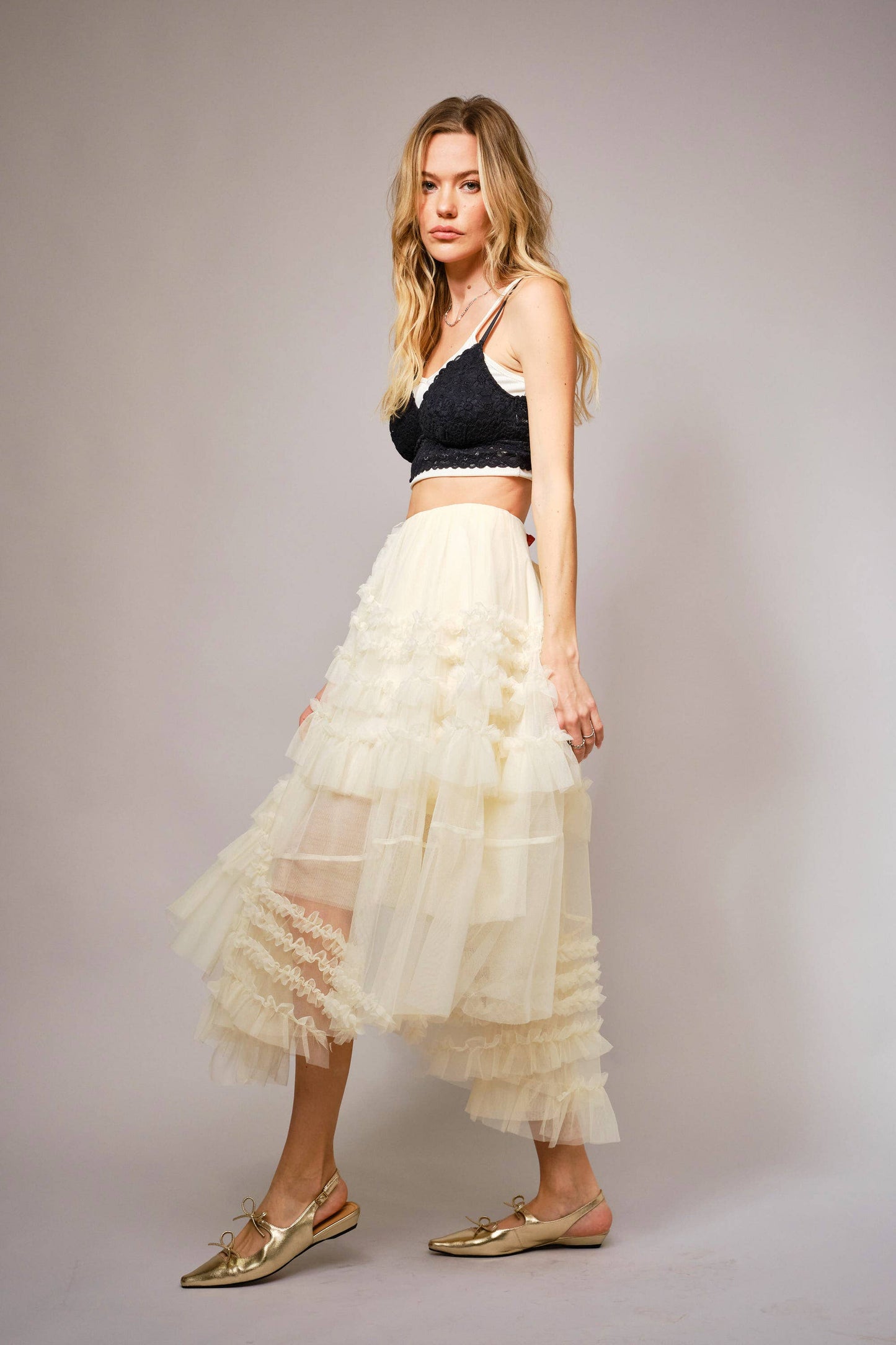 Tula Ruffle Midi Skirt- Cream