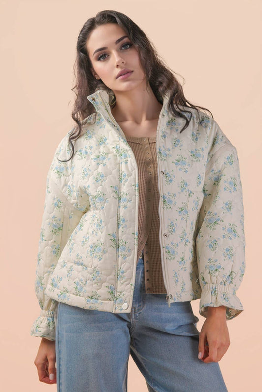 Cecily Oversized Quilted Jacket- Cream