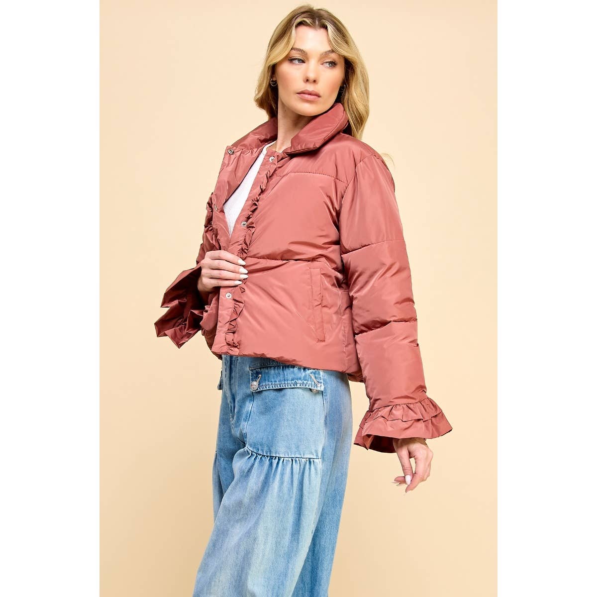Marsala Cropped Ruffle Jacket