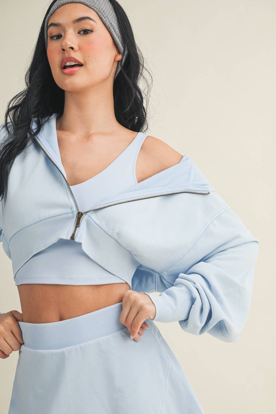 Mineral Wash Oversized Crop Hoodie- Blue