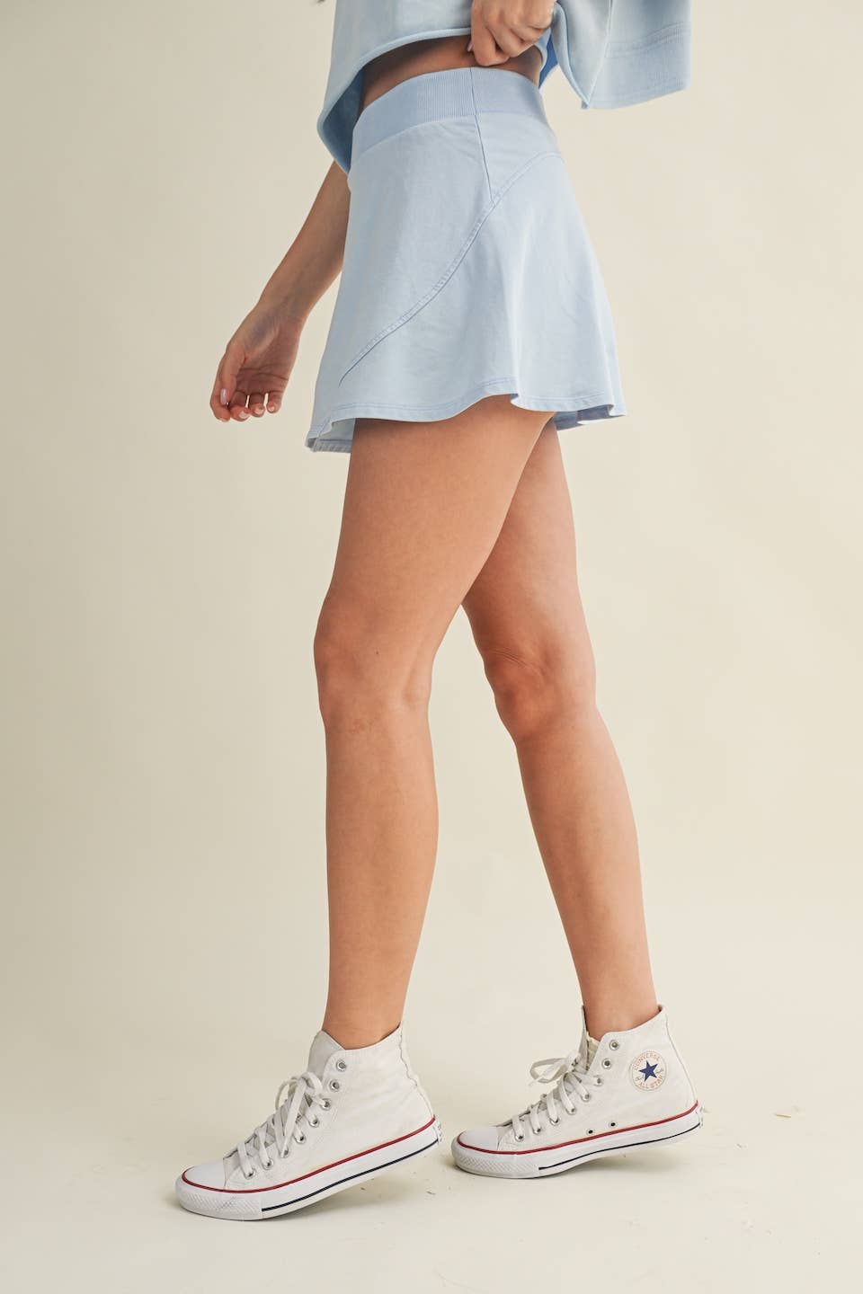 Mineral Wash A-Line Mini Skort- Blue