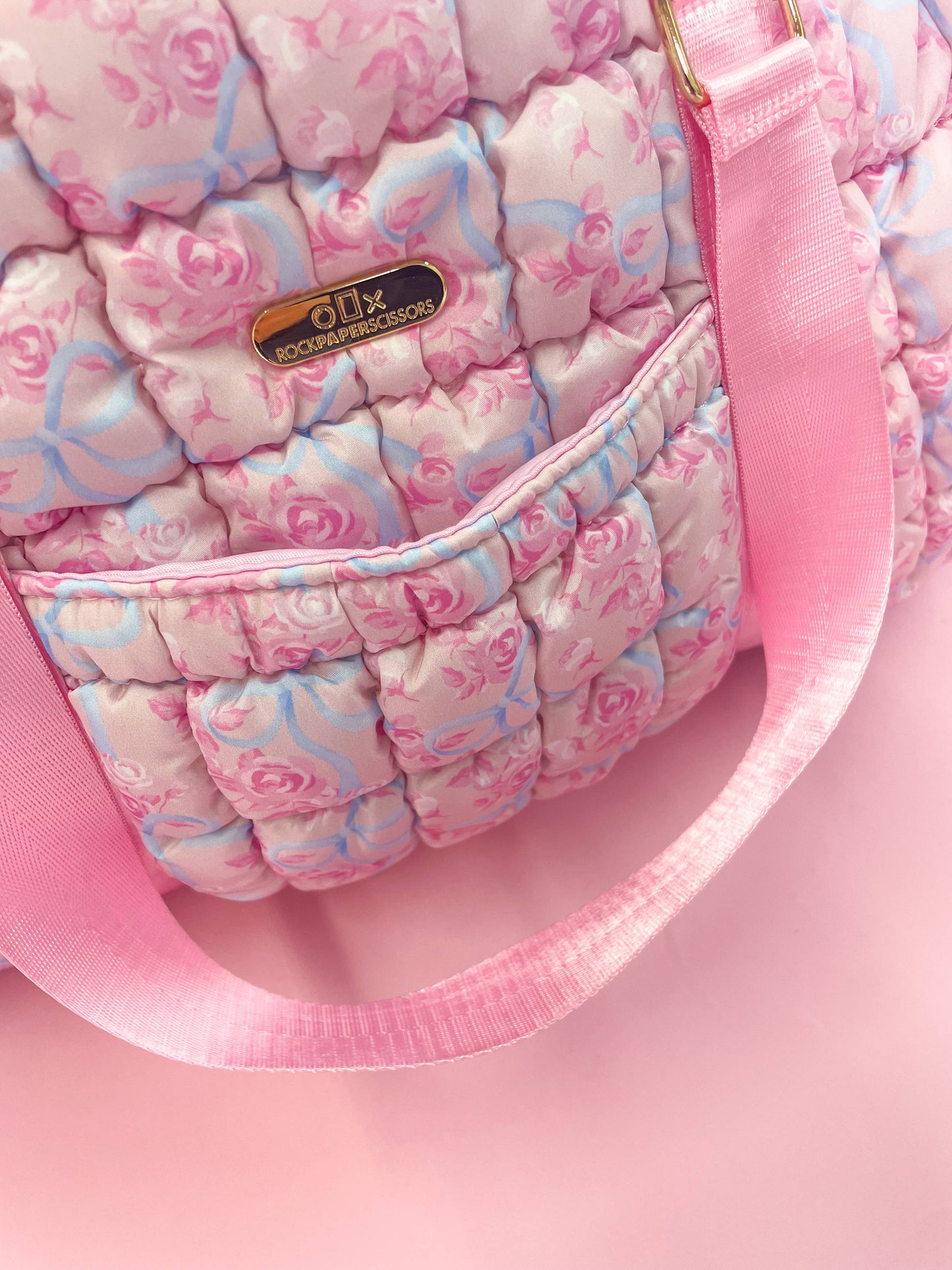 Floral Bow Quilted Weekender Duffle Bag