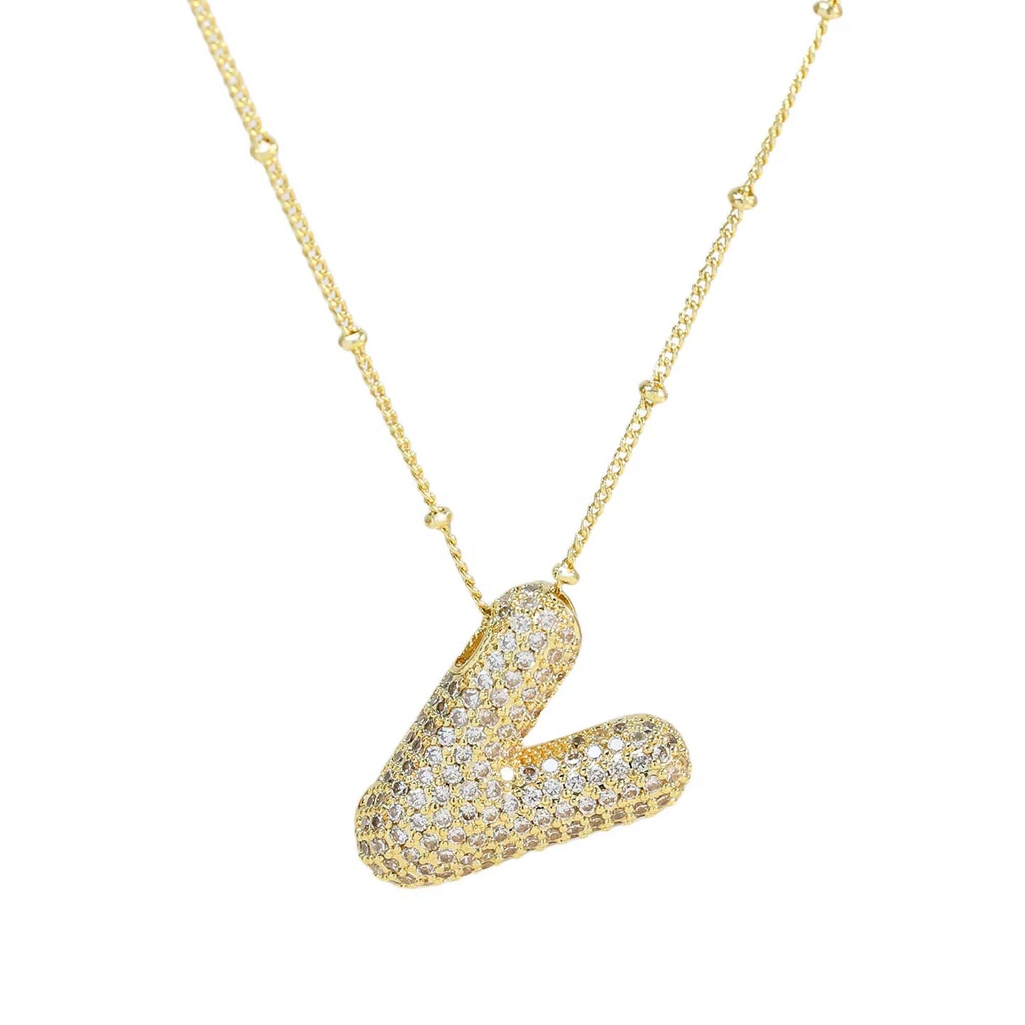 Mini Initial CZ Balloon Bubble 18K Gold Necklace