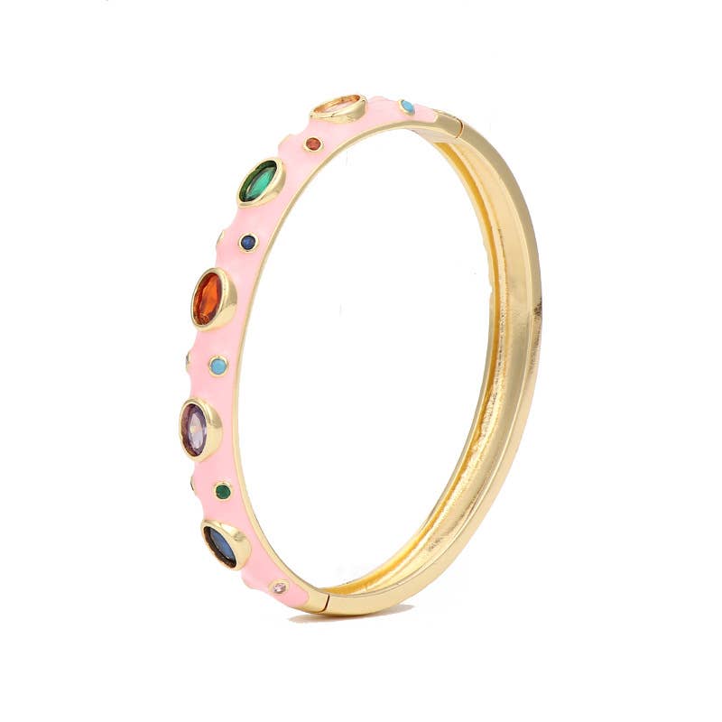 Felicia Gold Plated Enamel Bangle: Light pink