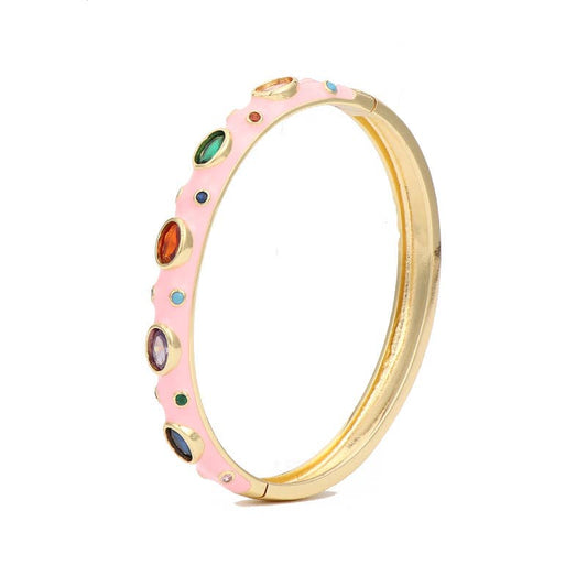 Felicia Gold Plated Enamel Bangle: Light pink
