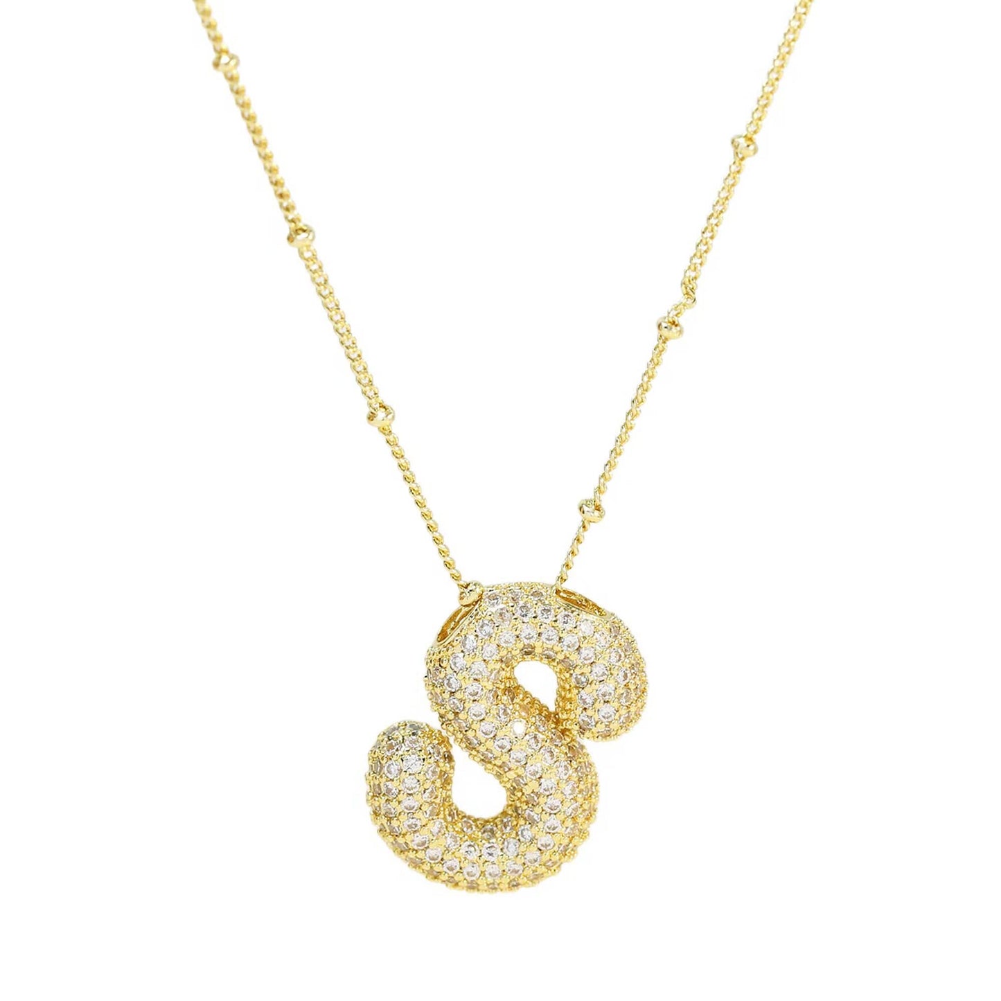Mini Initial CZ Balloon Bubble 18K Gold Necklace