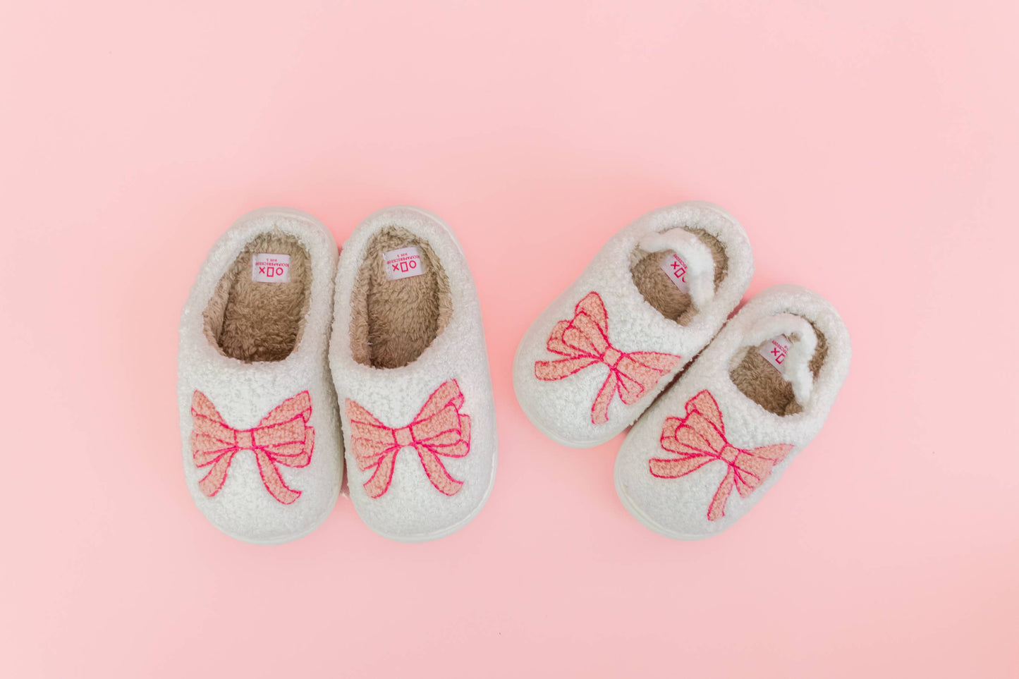 Kids Fuzzy Plush Slippers with Pink Bow