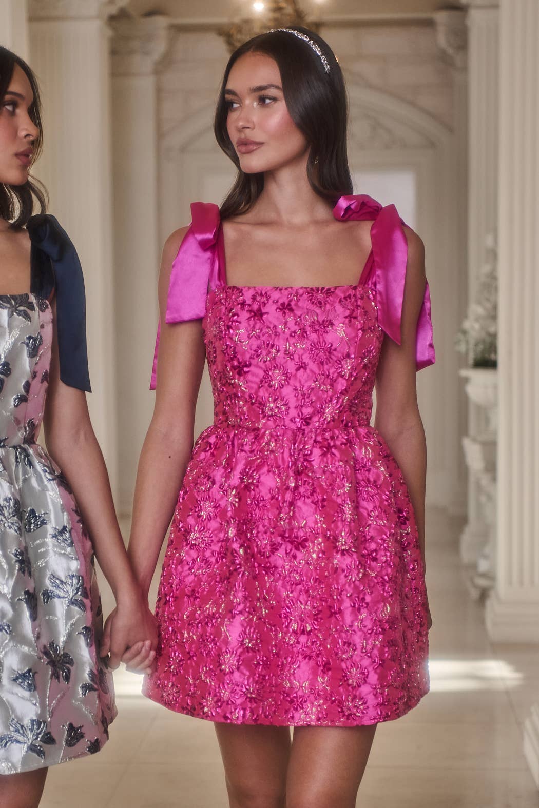 Nidia Jacquard Floral Mini Dress: