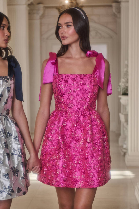 Nidia Jacquard Floral Mini Dress: