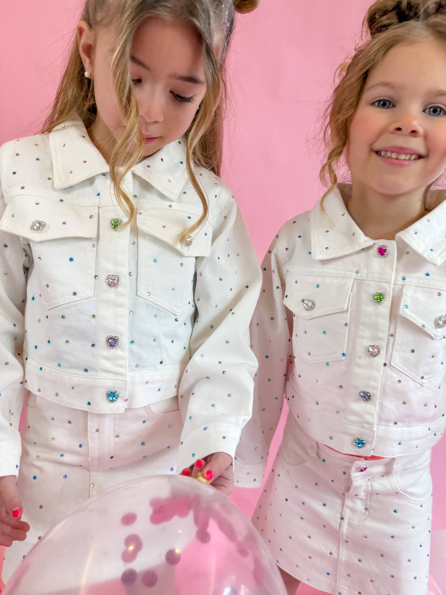 Girls White Denim Gem Set