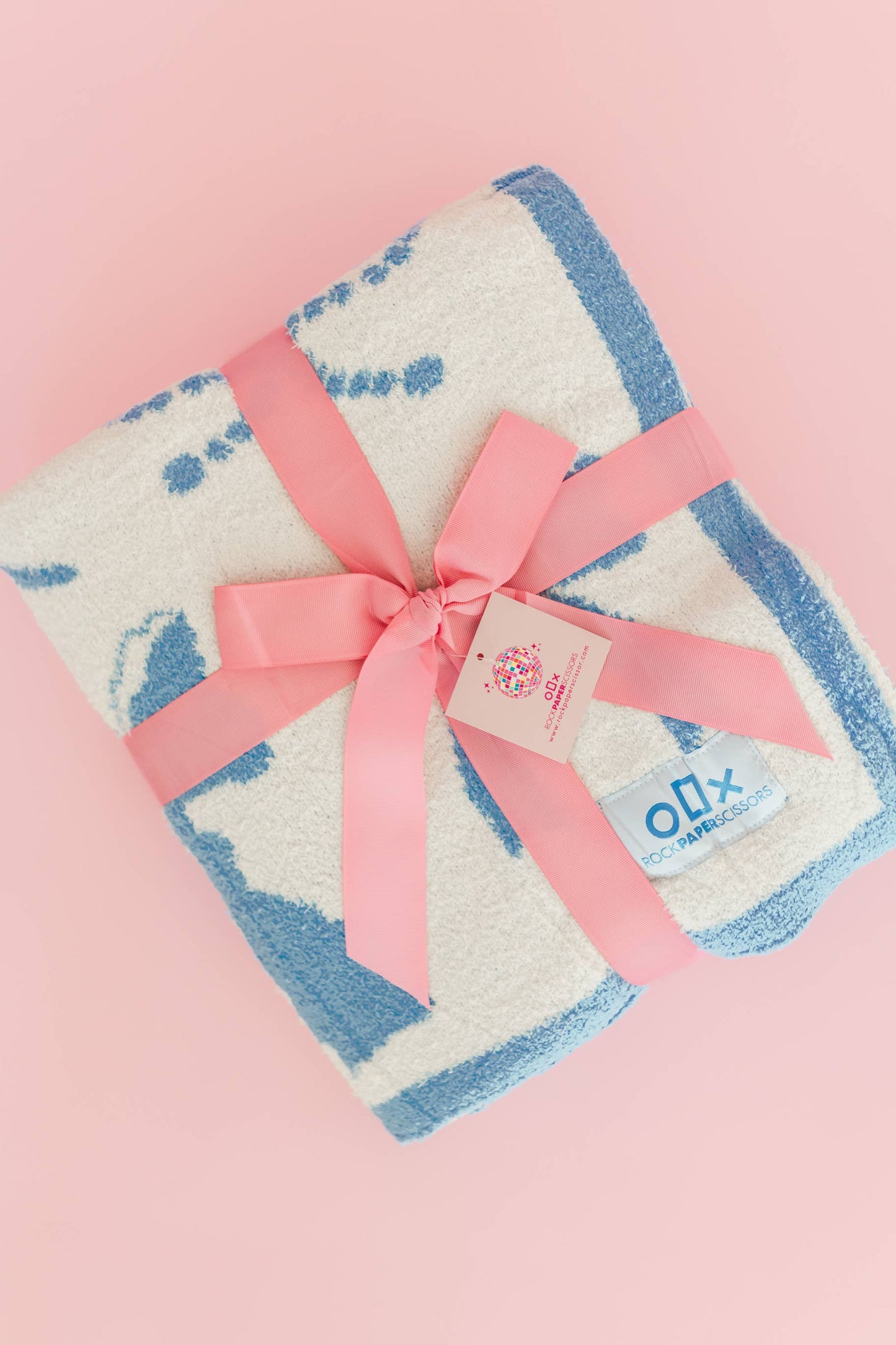 Wrapped in Bows - Plush Cozy Blue Bow Luxury Throw Blanket