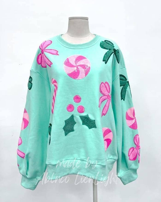 Pink Candy Cane Bow Mint Sweatshirt
