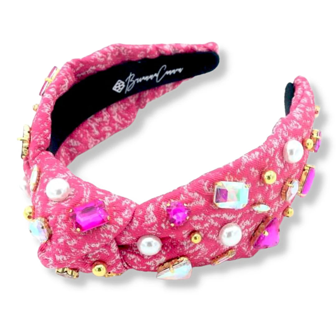 BC- Pink Textured Hwadband with Crystals and Pearls