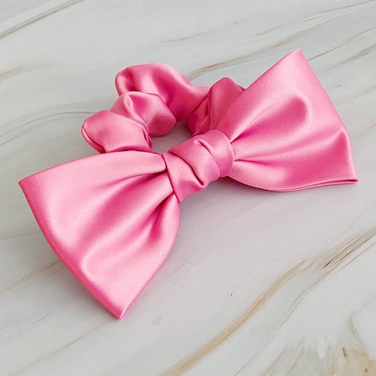 Satin Bow Tie Hair Scrunchie- Pink