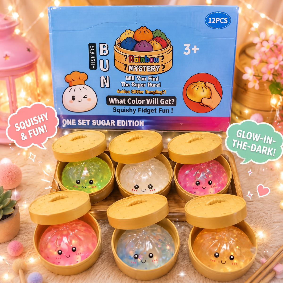 Glow-in-the-Dark Dumpling Bun Squishy Fidget Toy