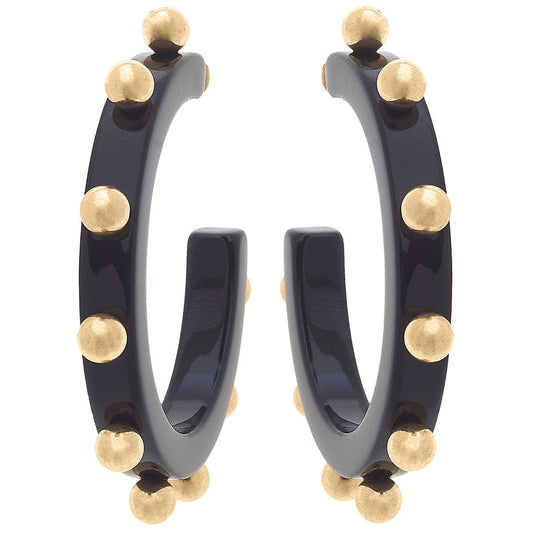 Suri Studded Hoop Earrings- Black