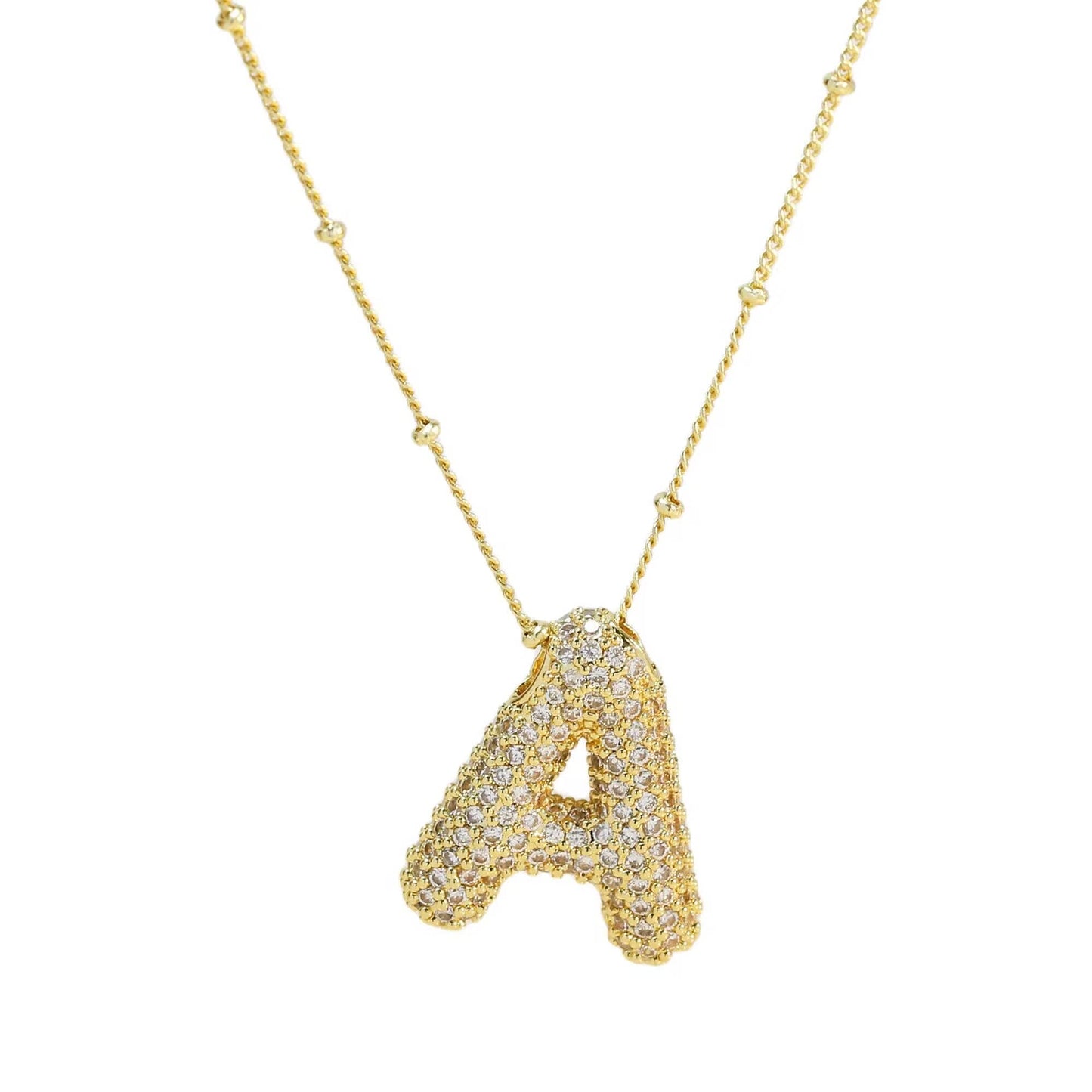 Mini Initial CZ Balloon Bubble 18K Gold Necklace
