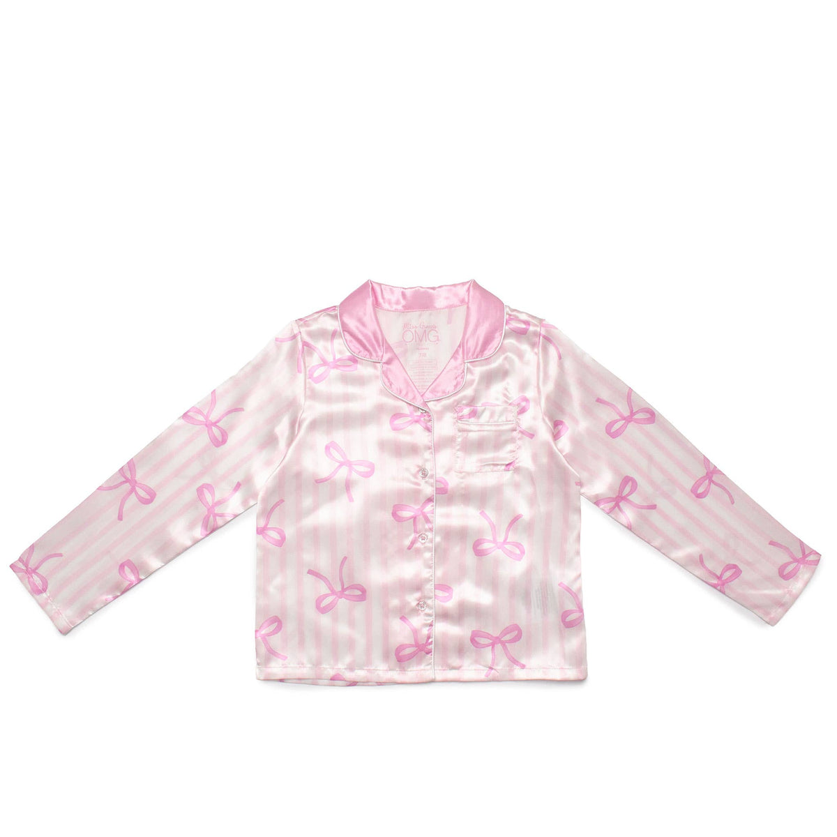Girls- Striped Bow Satin Pajama Set w/ Headband