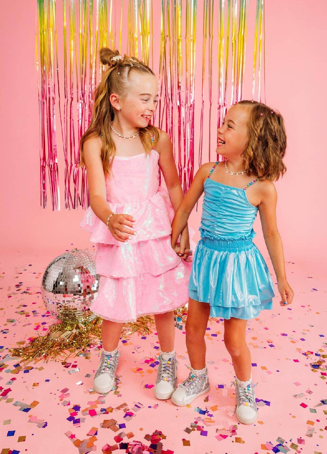 Girls Blue Metallic Skort Set