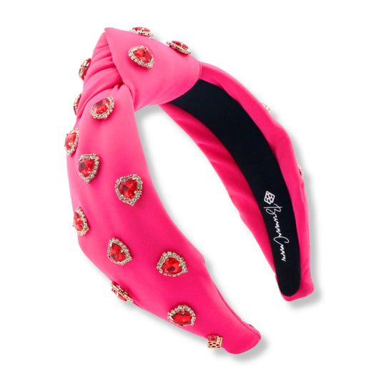 BC- Hot Pink Headband with Red Pave Crystal Hearts