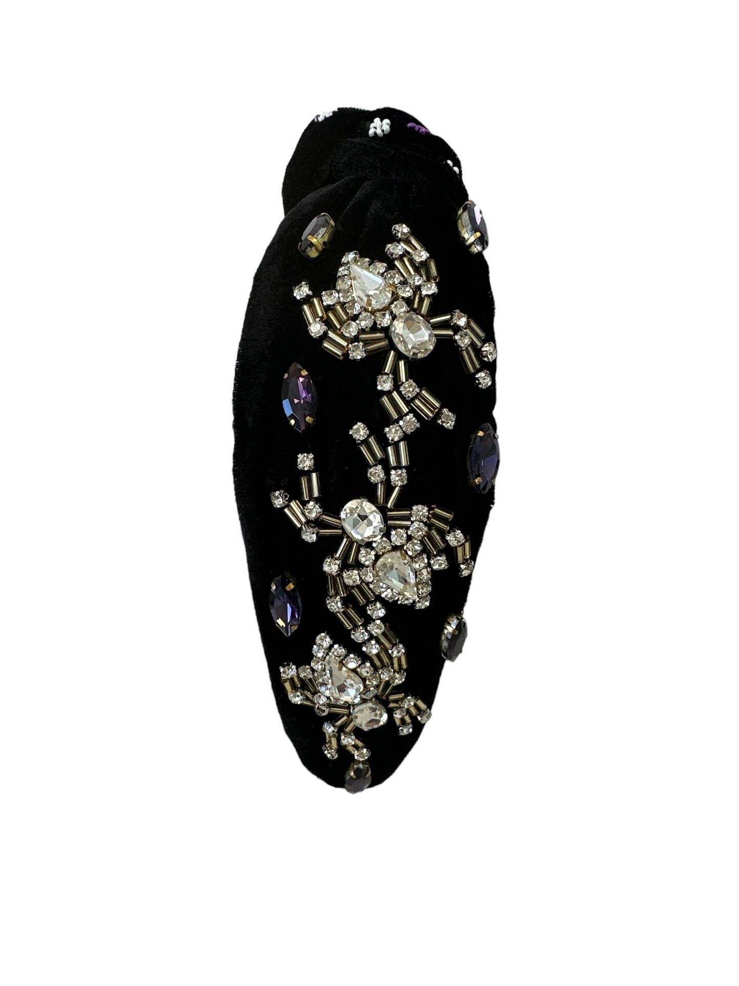 Halloween Headband Knot - Rhinestone Spider - Black Velvet