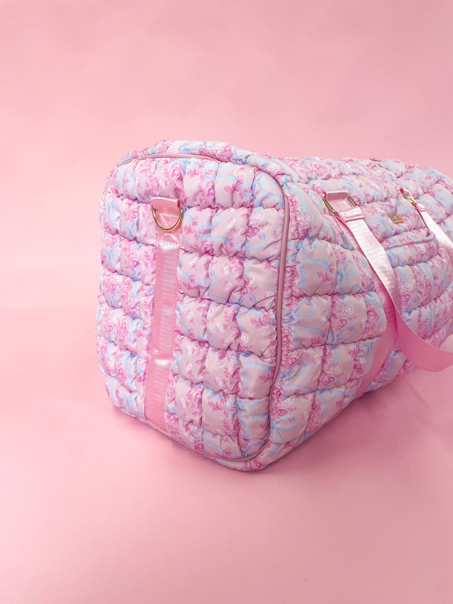 Floral Bow Quilted Weekender Duffle Bag