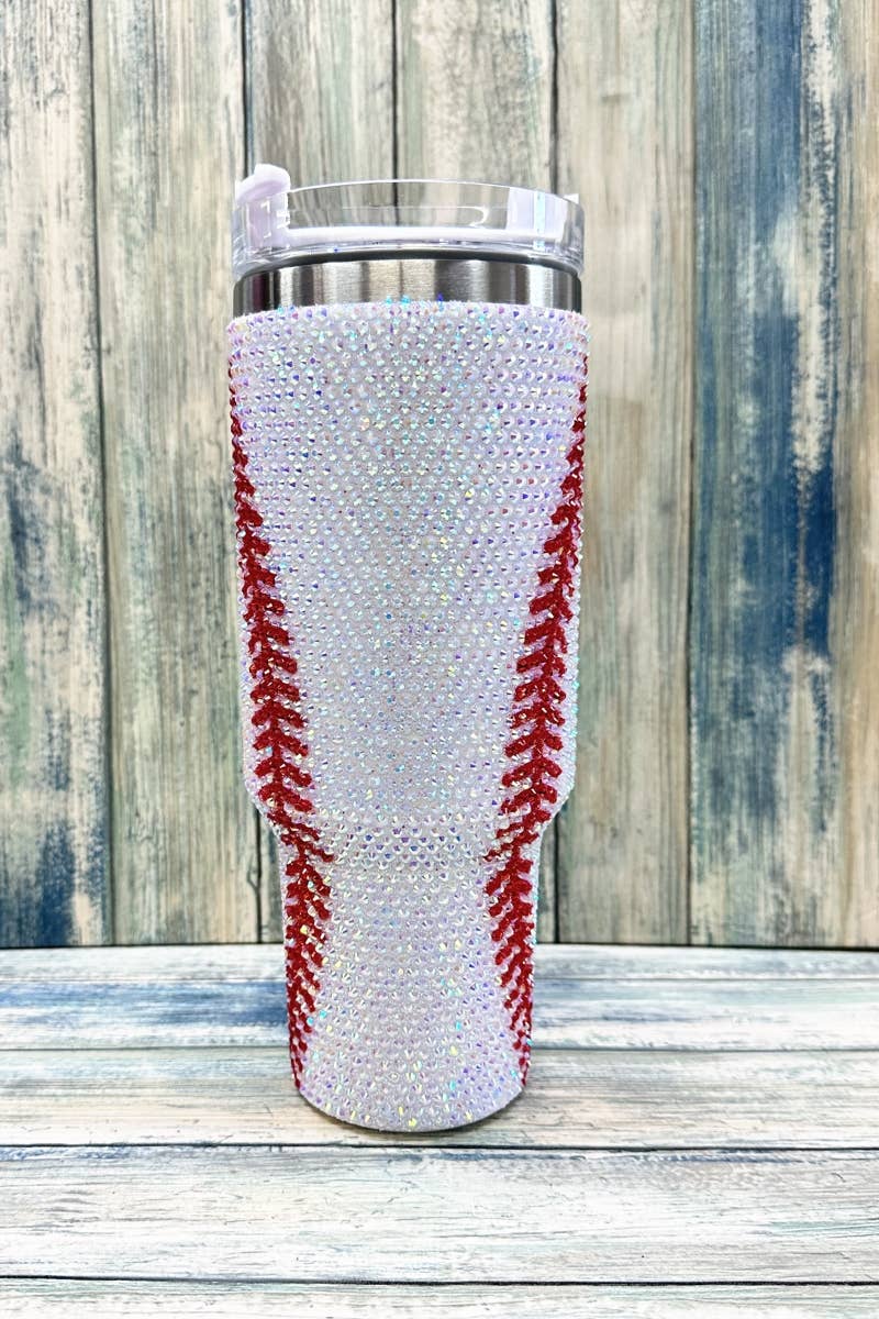 BASEBALL RHINESTONE STAINLESS STEEL TUMBLER 40oz