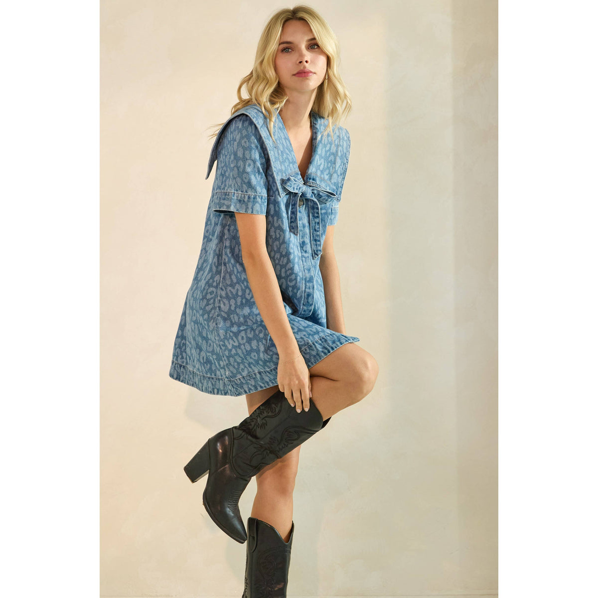 Suzette Leopard Denim Mini Dress
