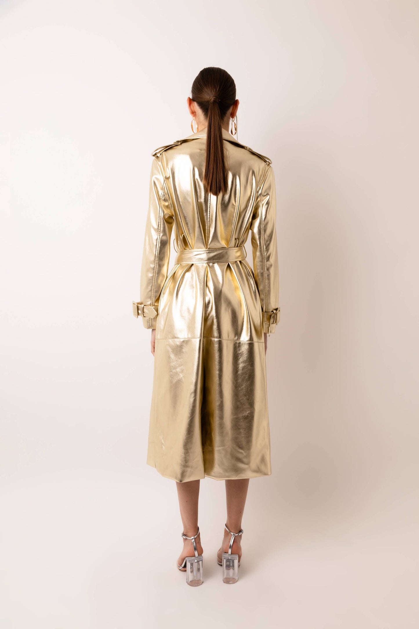 Lupe Faux Leather Gold Trench Coat- Gold