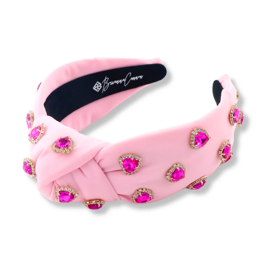 BC- Light Pink Headband with Hot Pink Pave Heart Crystals