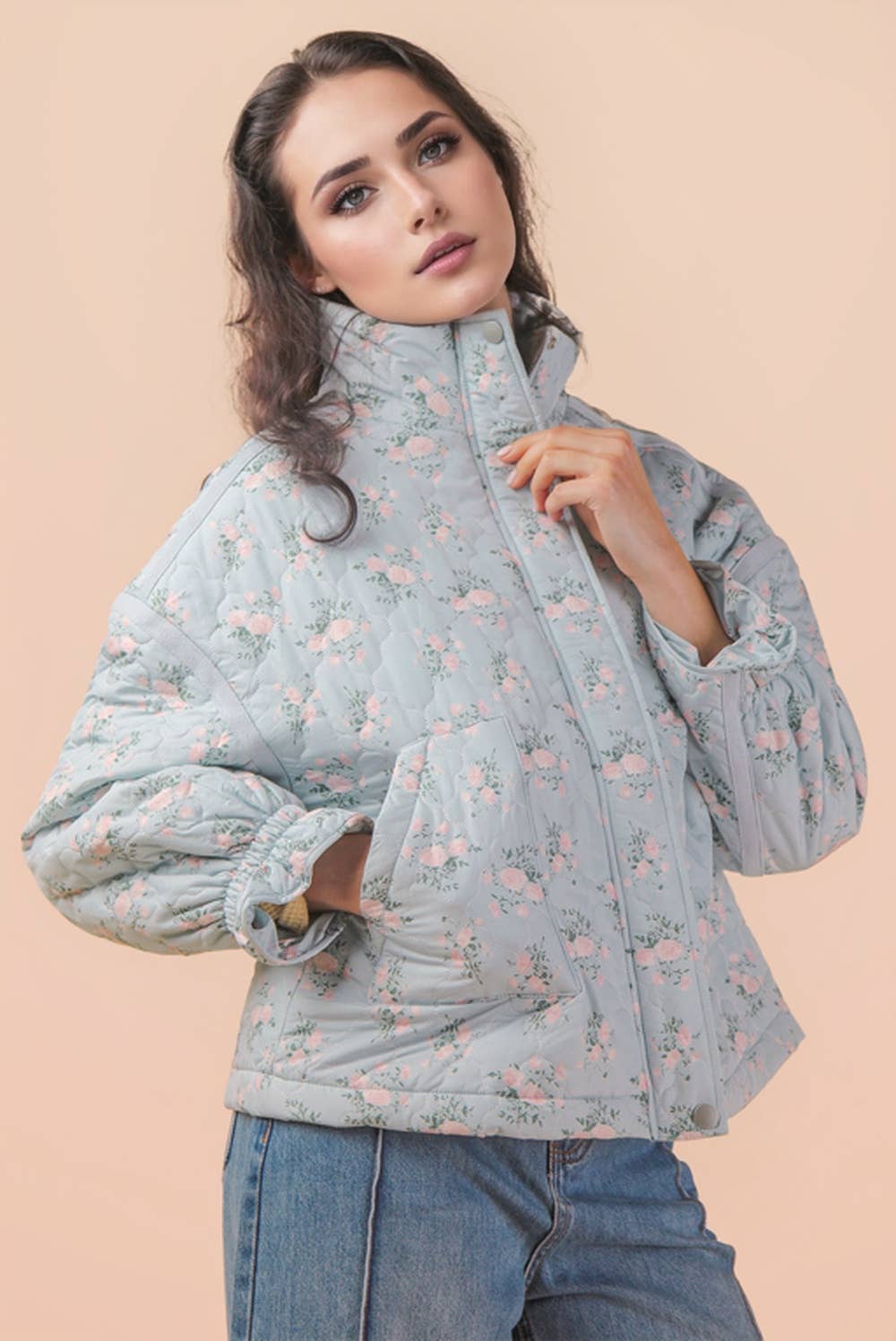 Cecily Oversized Quilted Jacket- Blue