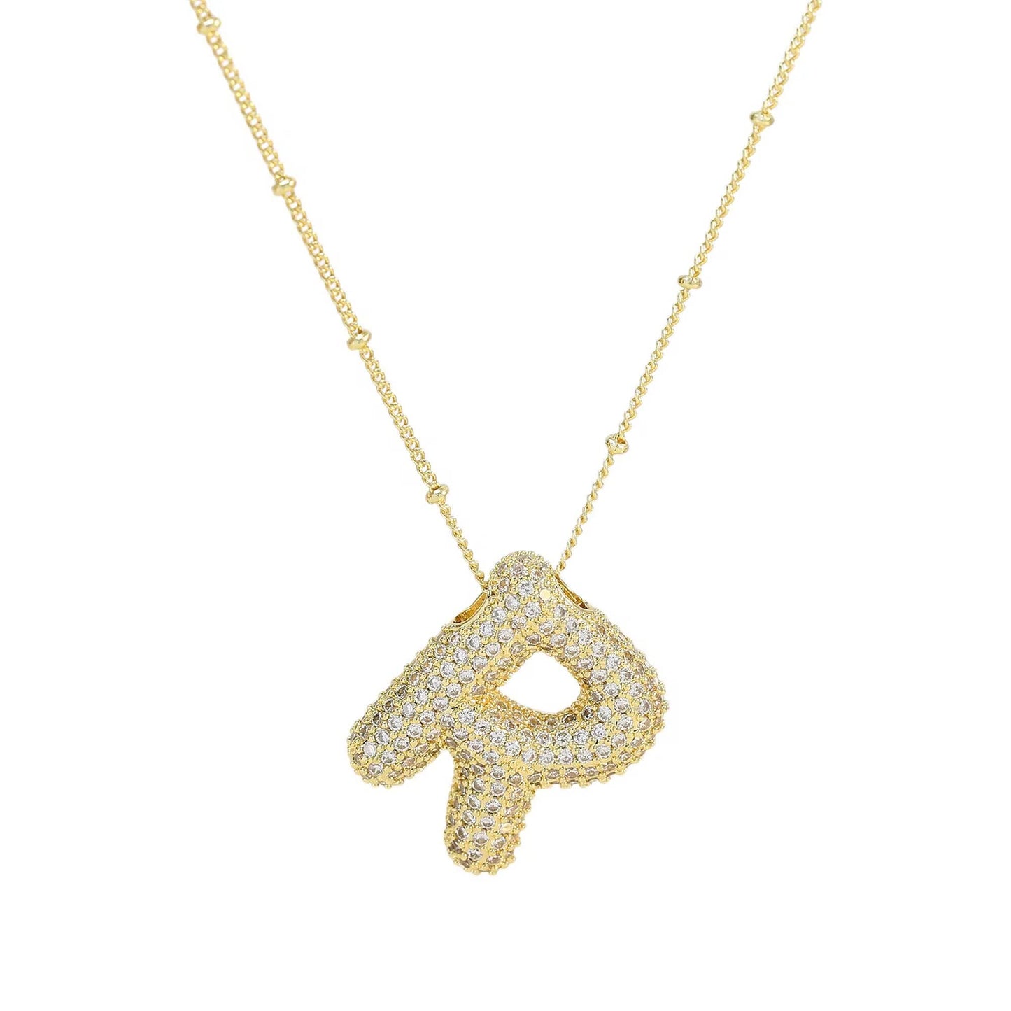 Mini Initial CZ Balloon Bubble 18K Gold Necklace