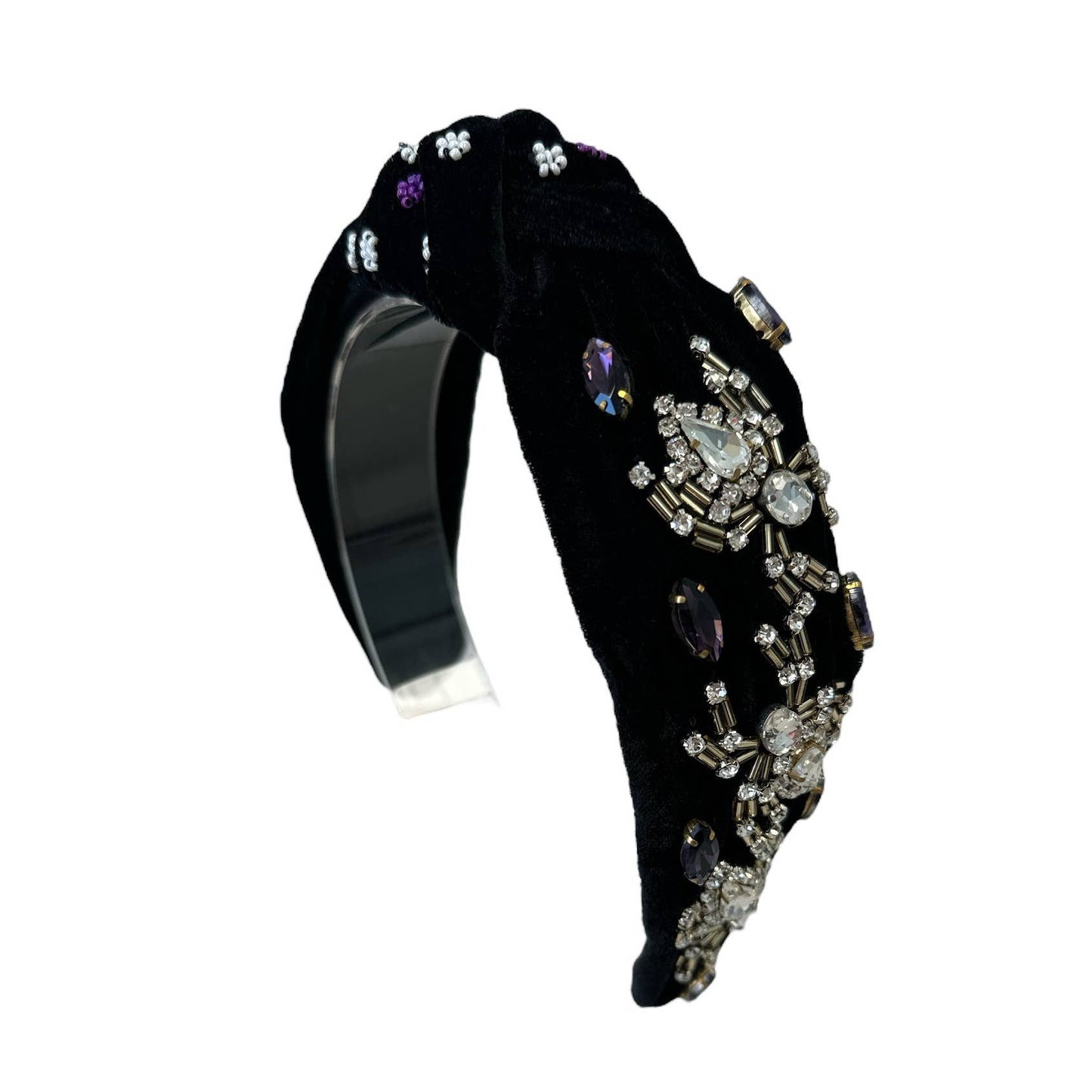 Halloween Headband Knot - Rhinestone Spider - Black Velvet