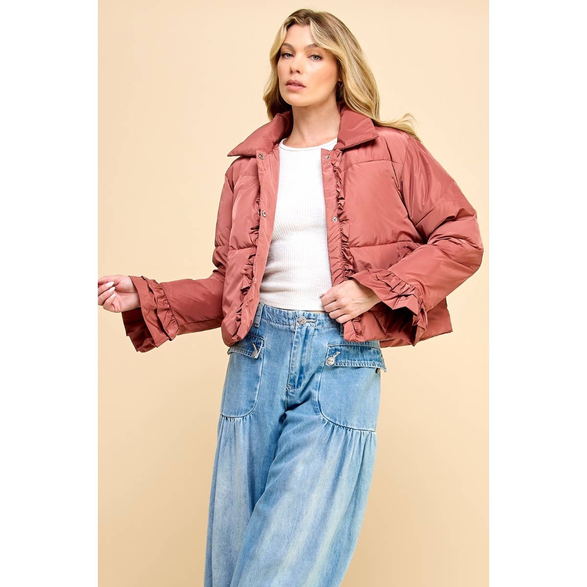 Marsala Cropped Ruffle Jacket
