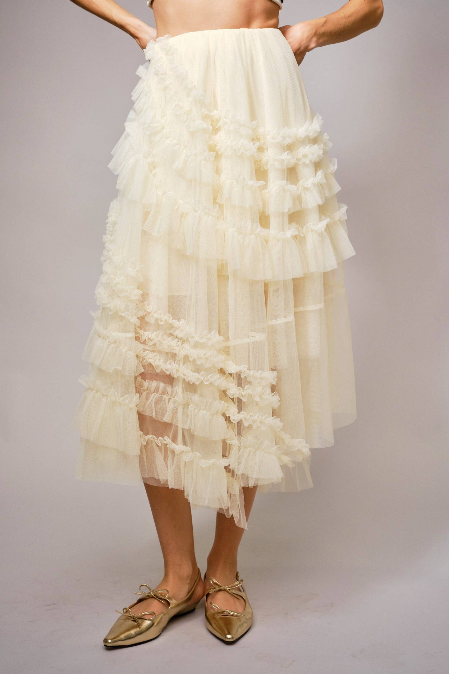Tula Ruffle Midi Skirt- Cream
