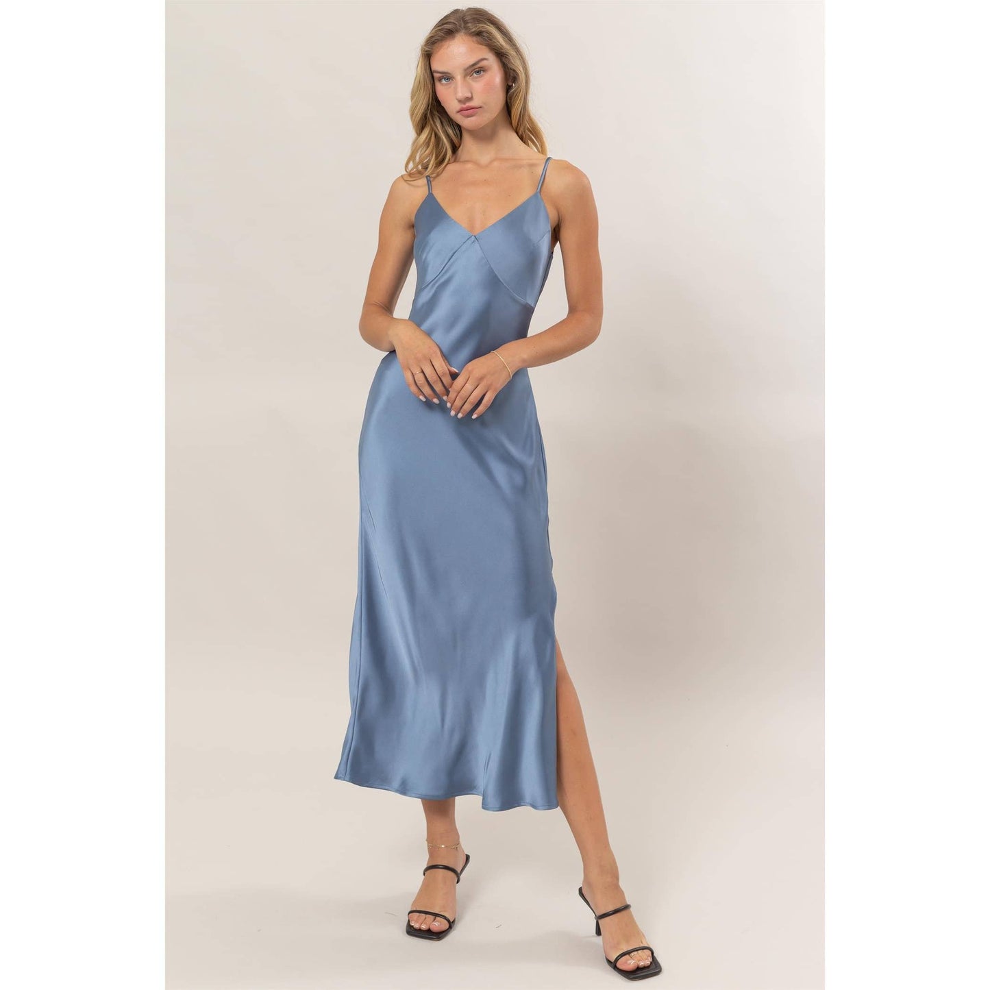 Misty Blue Satin Midi