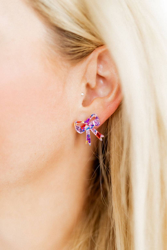 Pink Birthday Confetti Bow Earrings