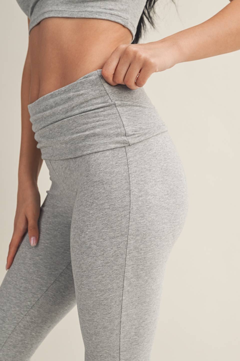 Soft Knit Foldover Flare Pants: Heather Grey
