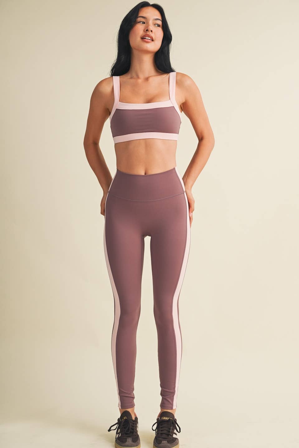 Contrast Block Sports Bra- Mauve