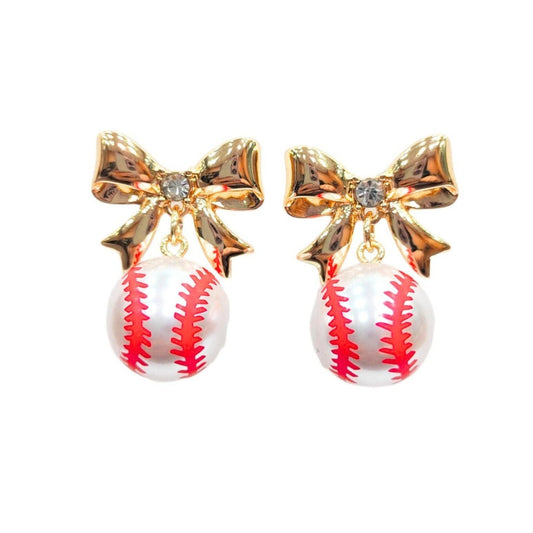BC- Baseball Pearl Earrings with Bow