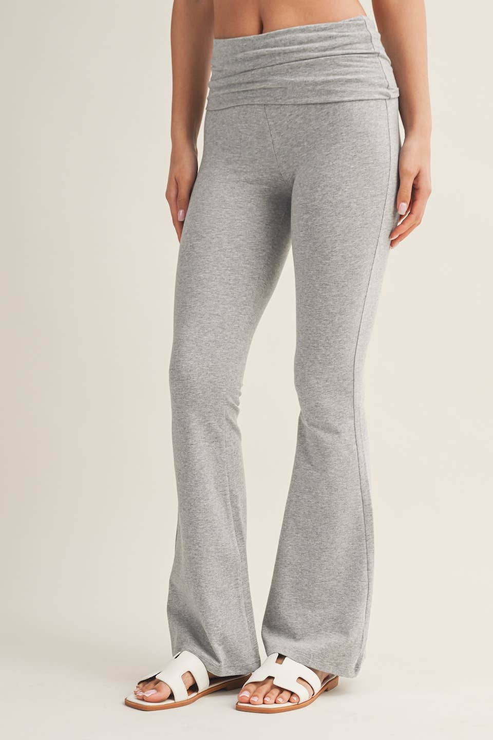 Soft Knit Foldover Flare Pants: Heather Grey