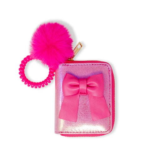 Girls Shiny Bow Spiral Strap Wallet: Hot Pink