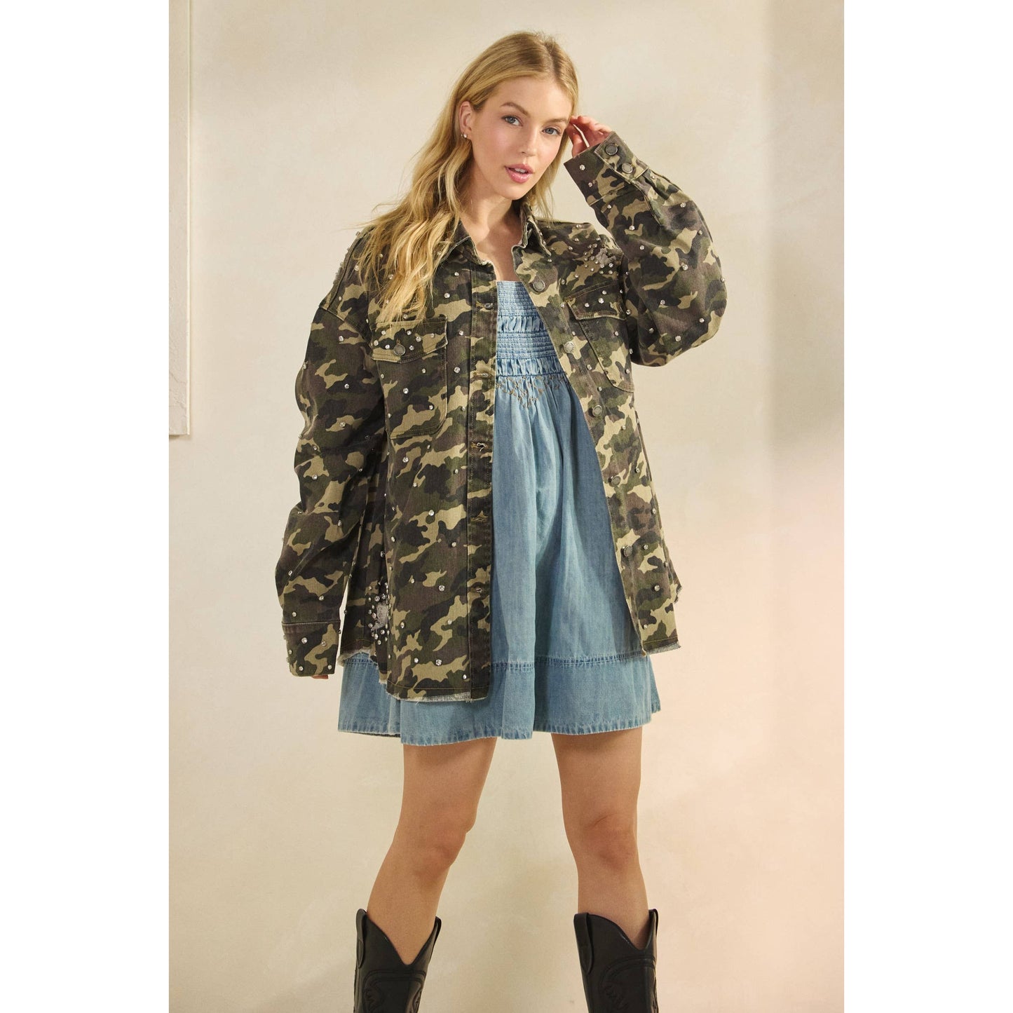 Rhinestone Camo Denim Jacket