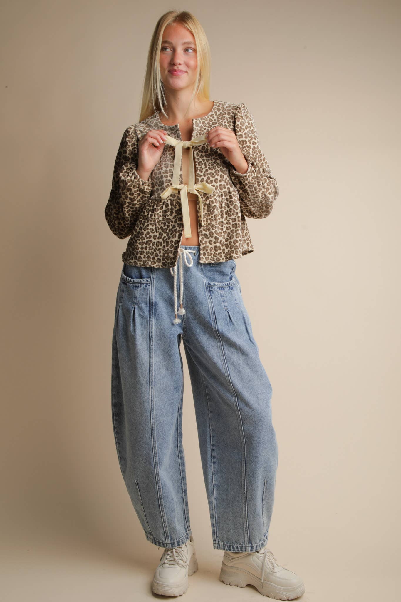 Tara Leopard Tie Blouse