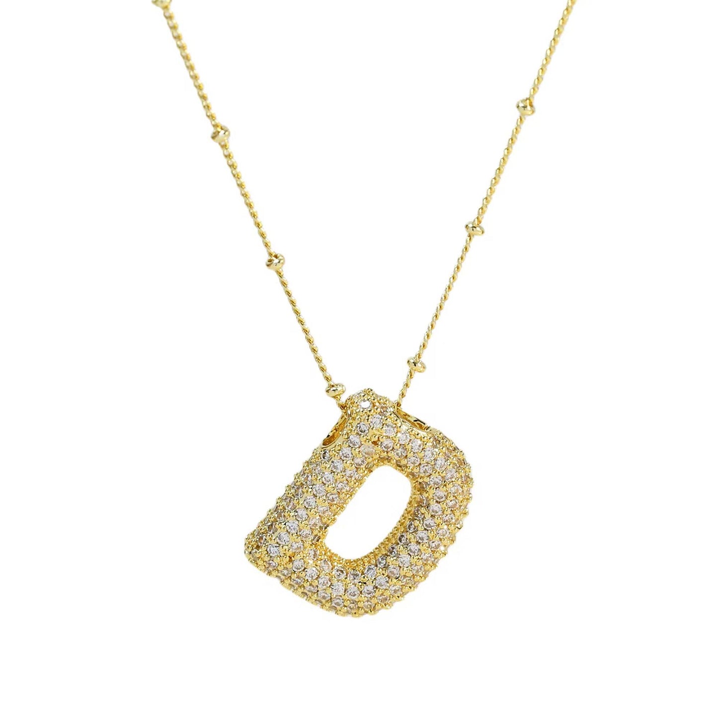 Mini Initial CZ Balloon Bubble 18K Gold Necklace