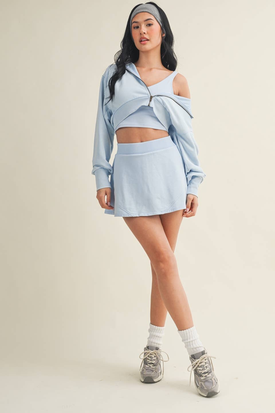 Mineral Wash Oversized Crop Hoodie- Blue