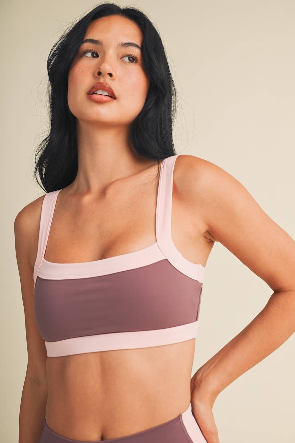 Contrast Block Sports Bra- Mauve