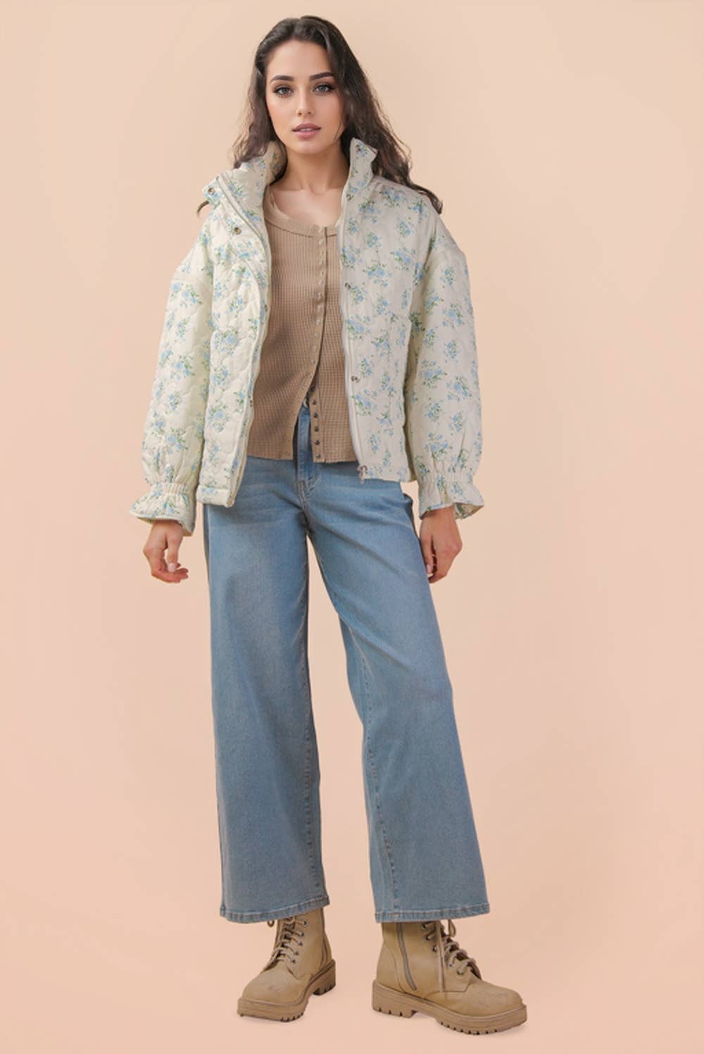 Cecily Oversized Quilted Jacket- Cream